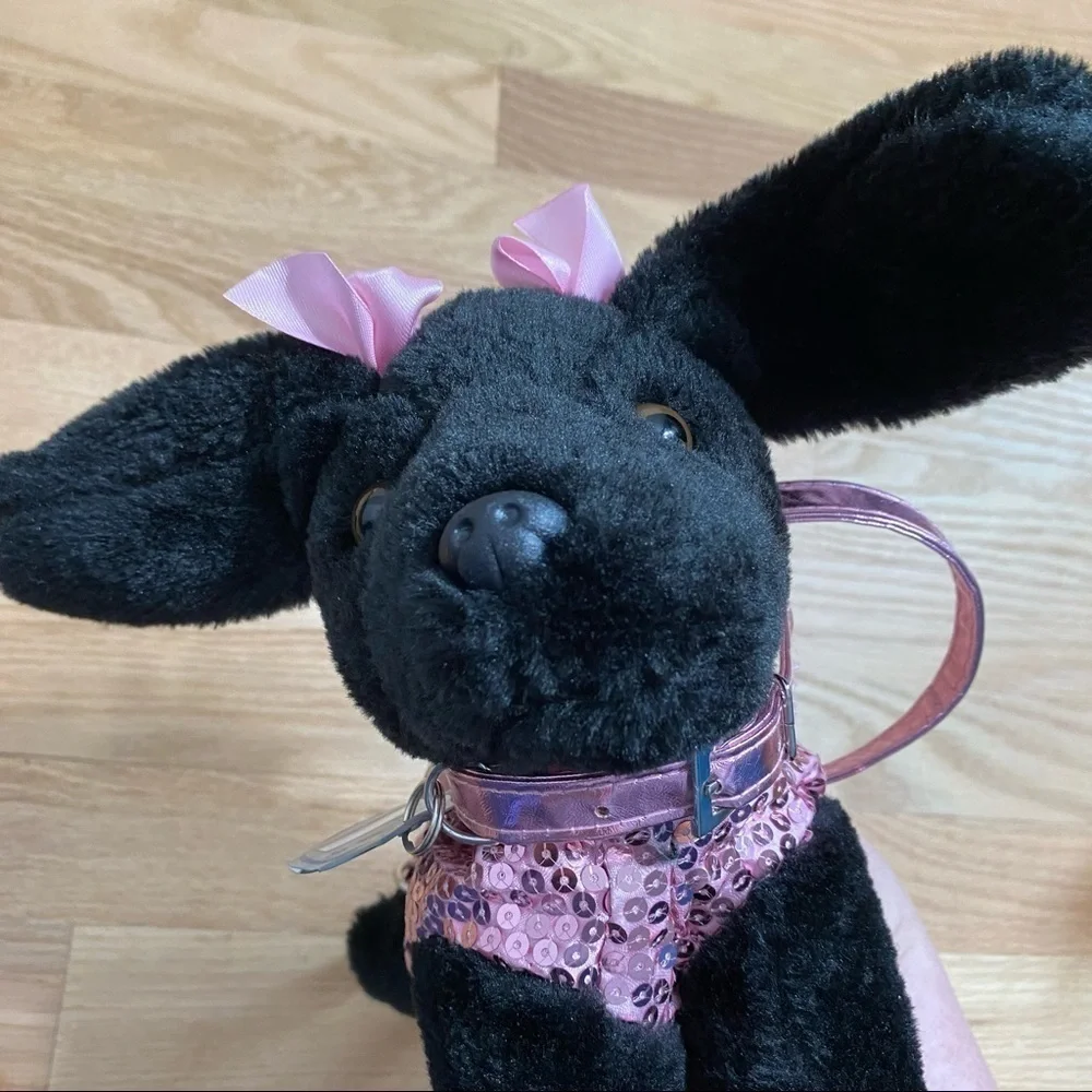 Black Dog Purse Pink Sequin Kids Toy Plush Stuffed Animal